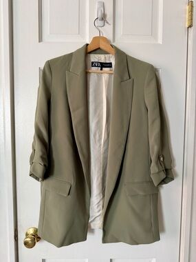 ZARA Olive-Tone Long Blazer Jacket